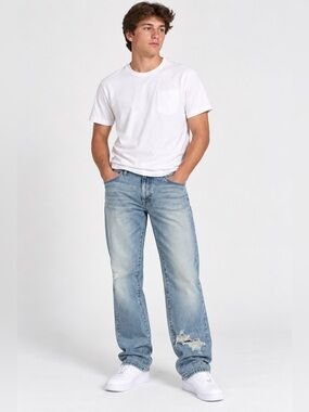 Mens Izod Slim Straight Fit blue Jeans size 37 x 28 cotton distressed light wash
